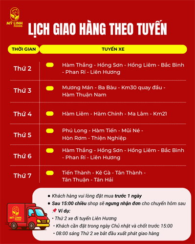 LỊCH GIAO HÀNG THEO TUYẾN